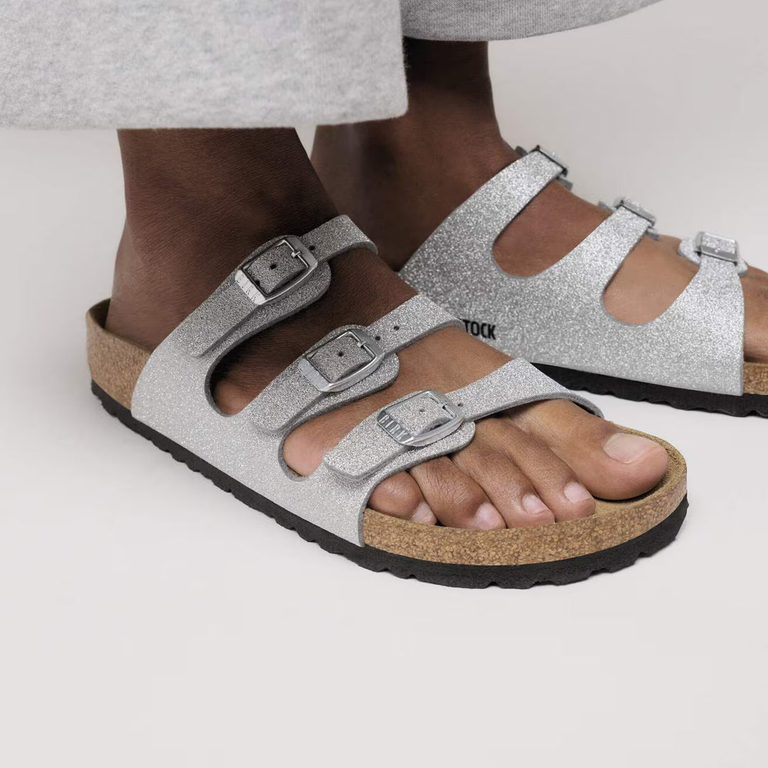 Birkenstock - Florida - Shiny Glitter Silver Birko-Flor