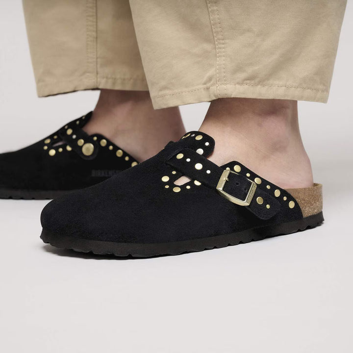 Birkenstock - Boston Rivets - Black Suede Leather