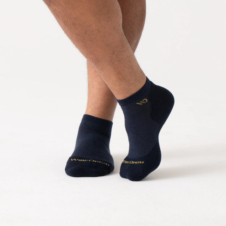 Wide Open - Men's Solid Cushioned No Show Socks- Denim