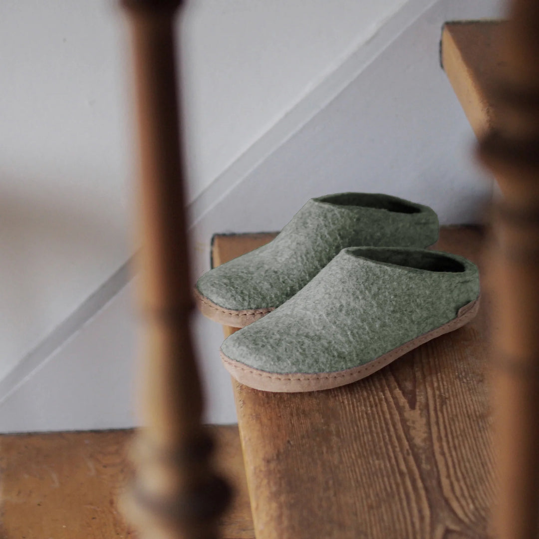Glerups - Slip On With Leather Sole - Moss Wool