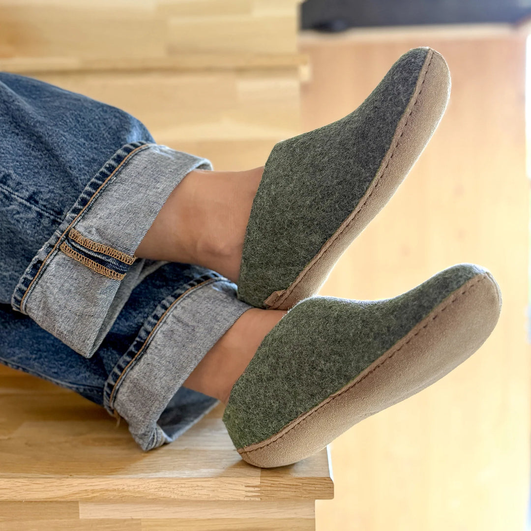 Glerups - Slip On With Leather Sole - Moss Wool