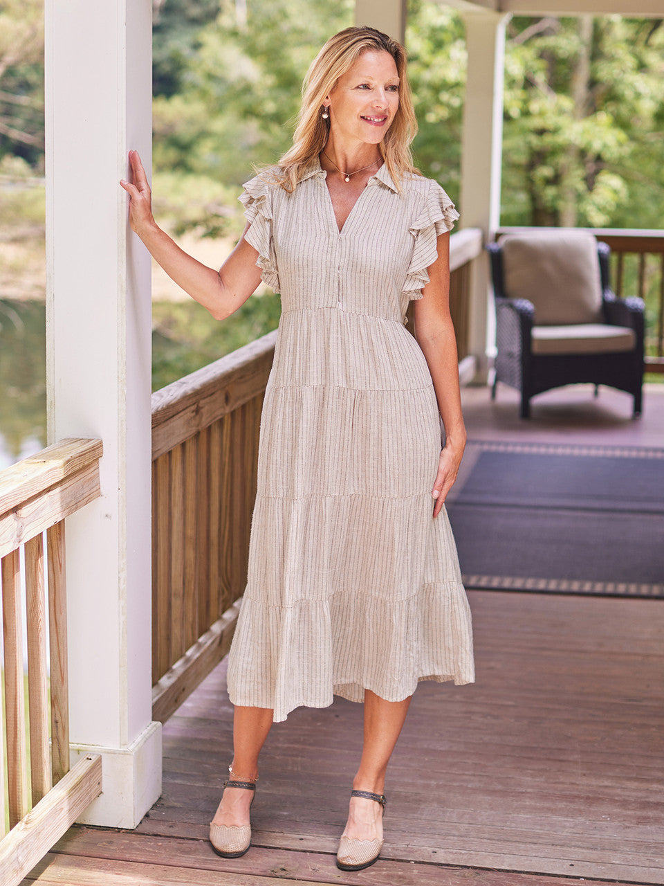April Cornell -Coastal Stripe Flutter Sleeve Dress