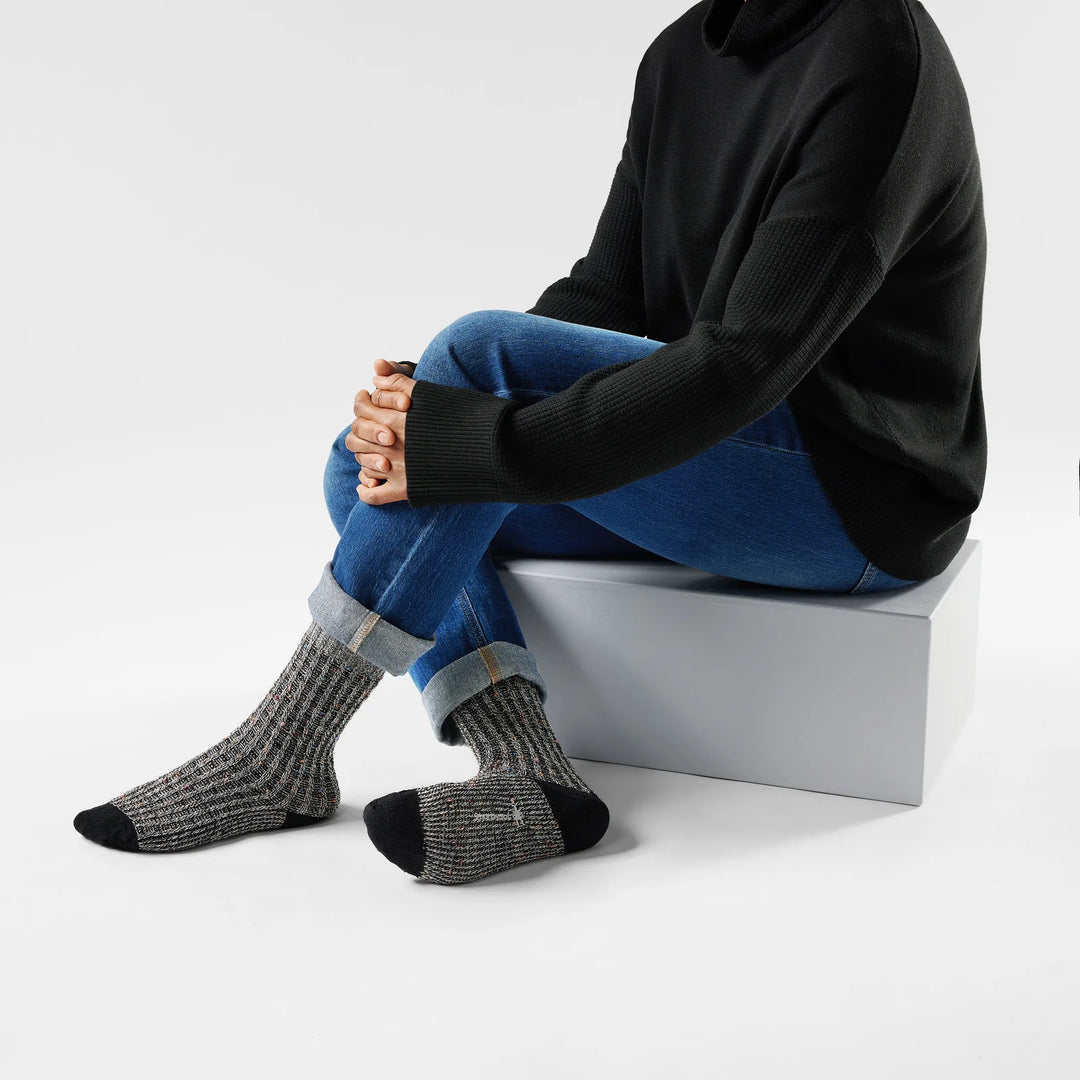 Smartwool - Unisex Everyday Cozy Waffle Cable Crew Sock - Black-Multi Donegal
