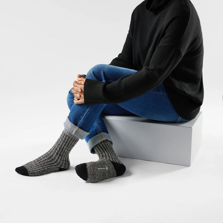 Smartwool - Unisex Everyday Cozy Waffle Cable Crew Sock - Black-Multi Donegal