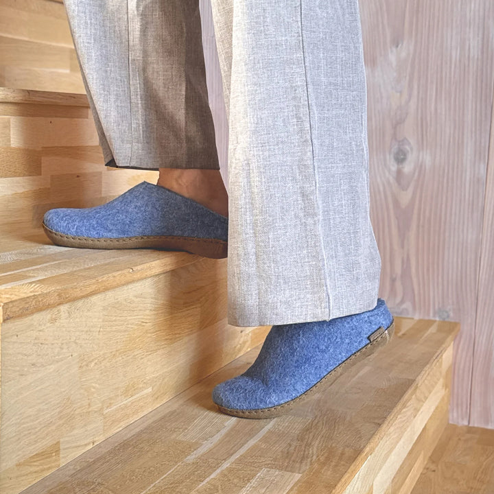 Glerups - Slip On With Leather Sole - Sky Wool