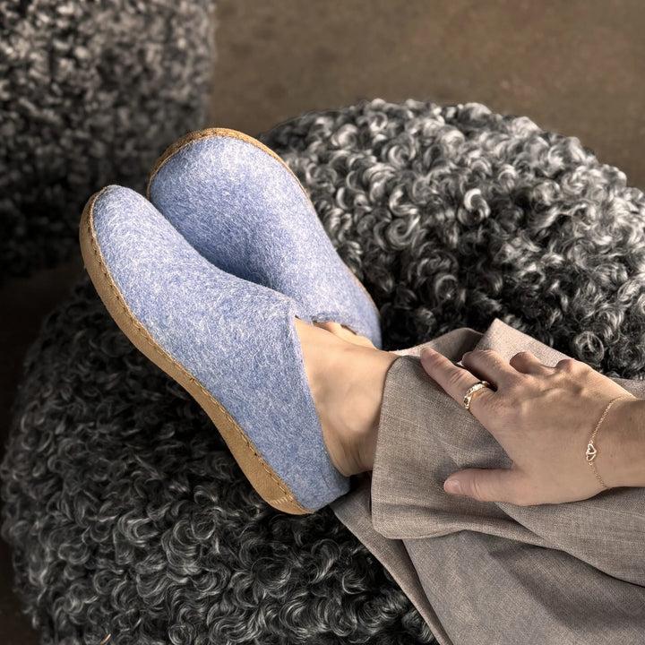 Glerups - Slip On With Leather Sole - Sky Wool