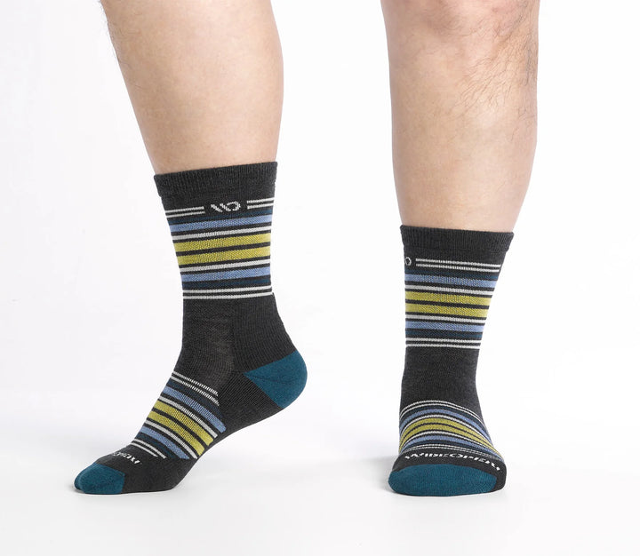 Wide Open - 9005 Men's Multi Stripe Cushioned Micro Crew Socks - Charcoal