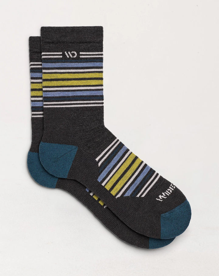 Wide Open - 9005 Men's Multi Stripe Cushioned Micro Crew Socks - Charcoal