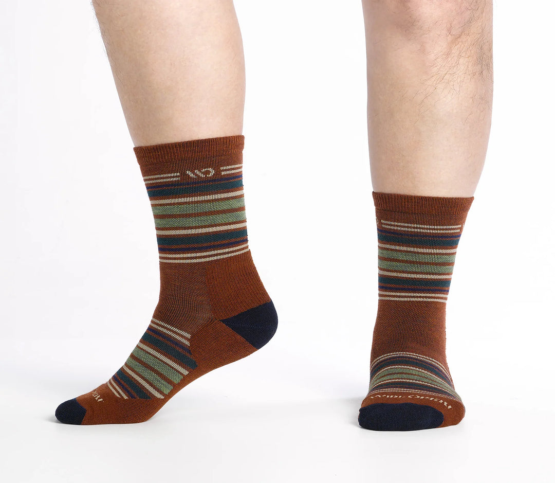 Wide Open - 9005 Men's Multi Stripe Cushioned Micro Crew Socks - Chestnut
