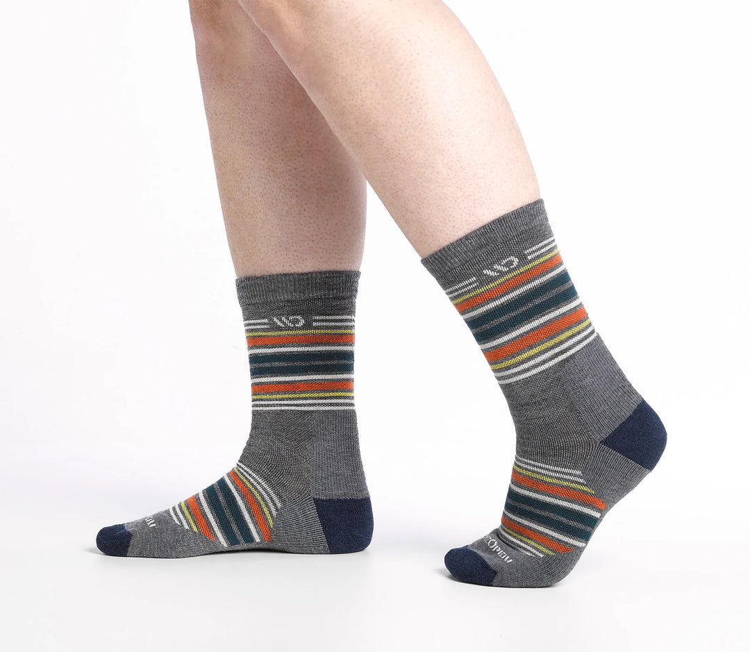 Wide Open - 9005 Men's Multi Stripe Cushioned Micro Crew Socks- Gray