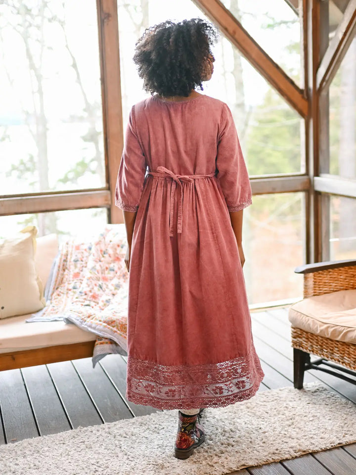 April Cornell - Happy Corduroy Mushroom Dress - Sunwashed Maron